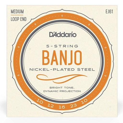 D'Addario EJ61 5 - String Banjo Strings, Nickel, Medium, 10 - 23 (EJ61) - Gsus4
