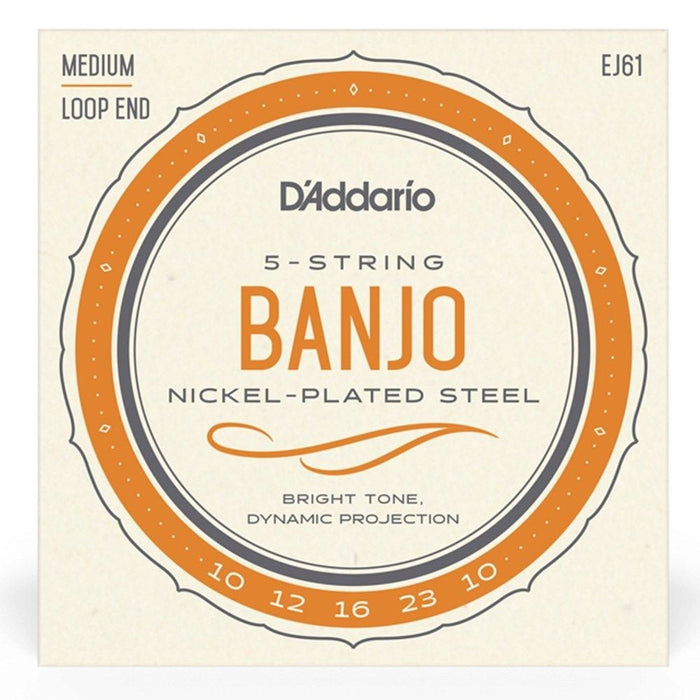D'Addario EJ61 5 - String Banjo Strings, Nickel, Medium, 10 - 23 (EJ61) - Gsus4