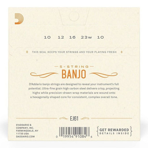 D'Addario EJ61 5 - String Banjo Strings, Nickel, Medium, 10 - 23 (EJ61) - Gsus4