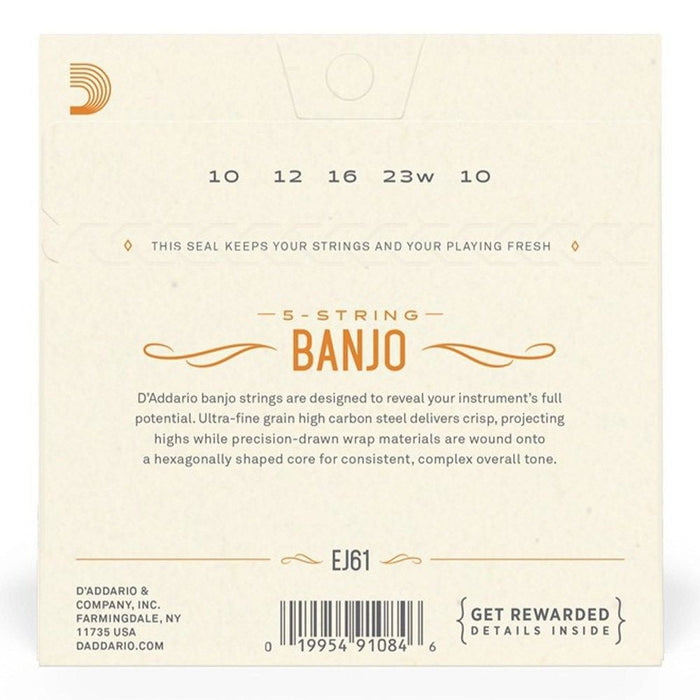 D'Addario EJ61 5 - String Banjo Strings, Nickel, Medium, 10 - 23 (EJ61) - Gsus4