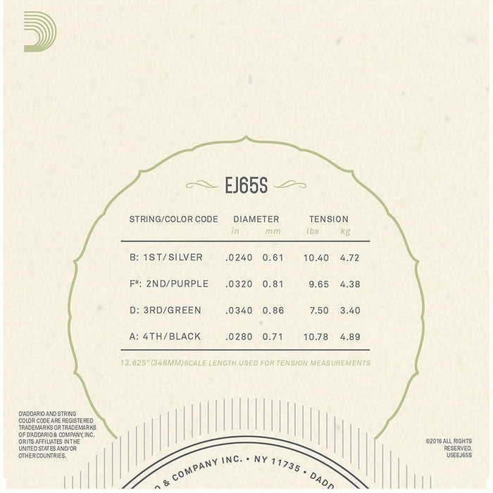 D'Addario EJ65S Pro - Arte Custom Extruded Clear Nylon Ukulele Strings - (Soprano) (EJ65S) - Gsus4