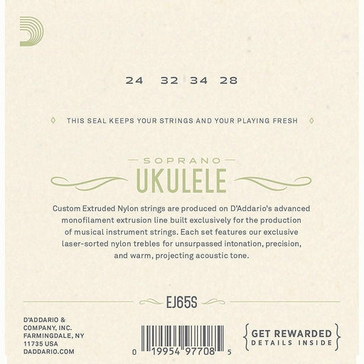 D'Addario EJ65S Pro - Arte Custom Extruded Clear Nylon Ukulele Strings - (Soprano) (EJ65S) - Gsus4
