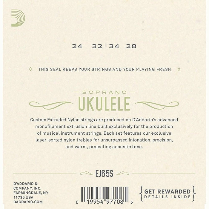 D'Addario EJ65S Pro - Arte Custom Extruded Clear Nylon Ukulele Strings - (Soprano) (EJ65S) - Gsus4