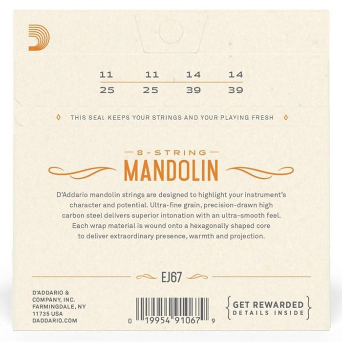 D'Addario EJ67 Mandolin Strings, Nickel, Medium, 11 - 39 (EJ67) - Gsus4