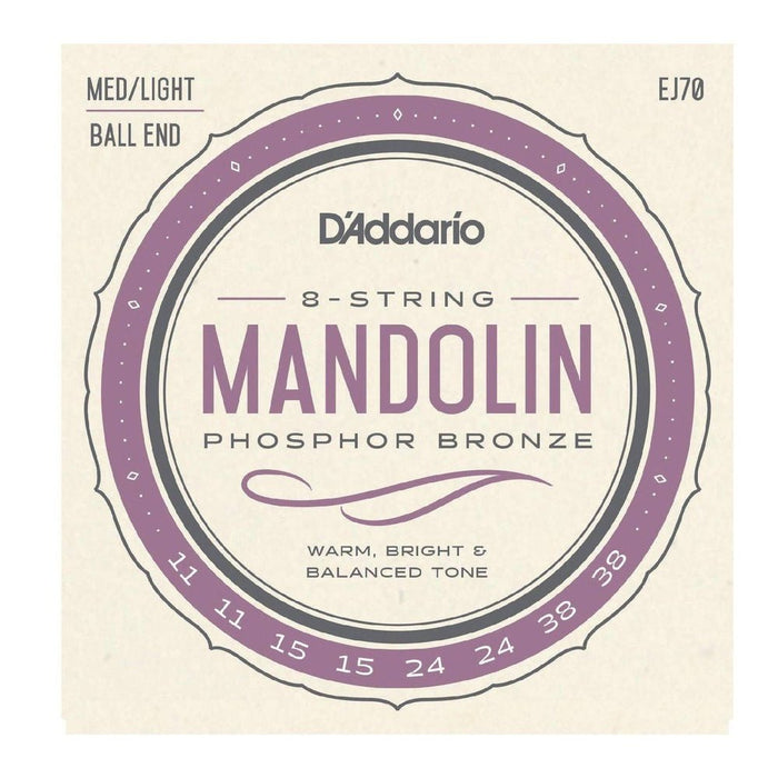 D'Addario EJ70 Mandolin Strings, Phosphor Bronze, Medium w/ Ball End 11 - 38 (EJ70) - Gsus4