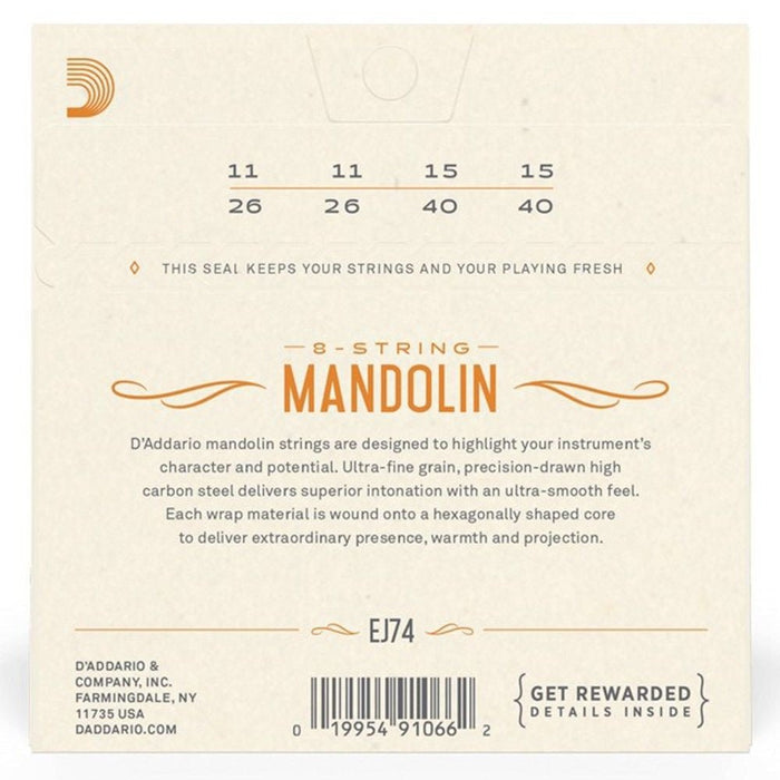 D'Addario EJ74 Mandolin Strings, Phosphor Bronze, Medium, 11 - 40 (EJ74) - Gsus4