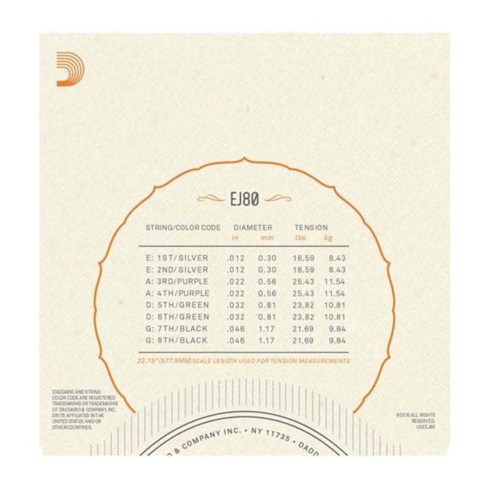 D'Addario EJ80 Phosphor Bronze Octave Mandolin Strings Medium 12 - 46 (EJ80) - Gsus4