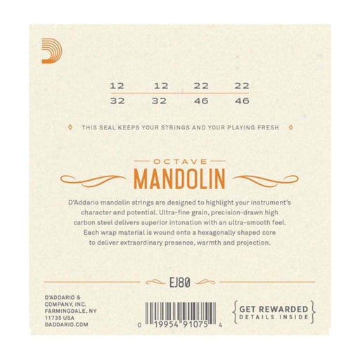 D'Addario EJ80 Phosphor Bronze Octave Mandolin Strings Medium 12 - 46 (EJ80) - Gsus4