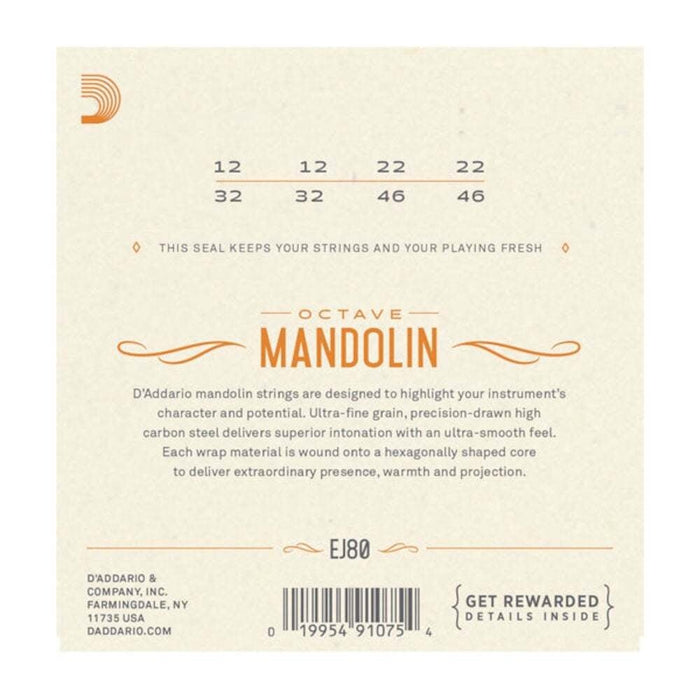 D'Addario EJ80 Phosphor Bronze Octave Mandolin Strings Medium 12 - 46 (EJ80) - Gsus4