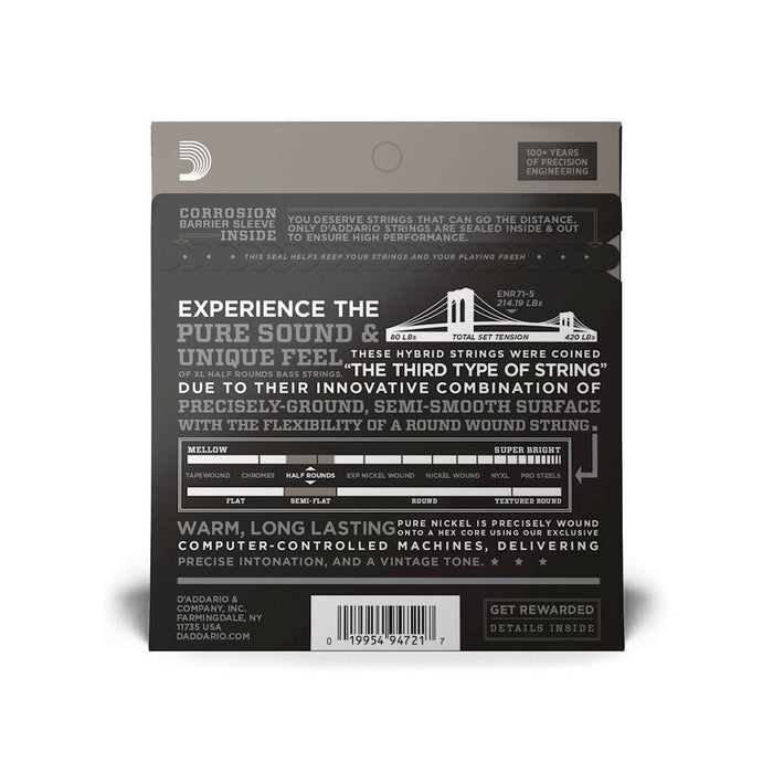D'Addario ENR71 - 5 Half Round 5 - String Bass Guitar Strings Regular Light 45 - 130 Long Scale (ENR71-5) - Gsus4