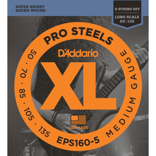 D'Addario EPS160 - 5 5 - String ProSteels Bass Guitar Strings Medium 50 - 135 Long Scale (EPS160-5) - Gsus4