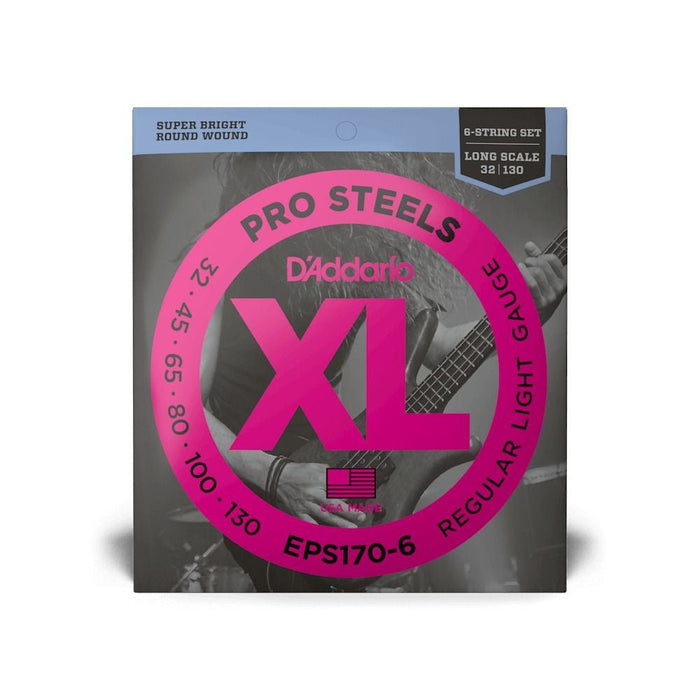 D'Addario EPS170 - 6 6 - String ProSteels Bass Guitar Strings Light 30 - 130 Long Scale (EPS170-6) - Gsus4