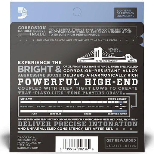 D'Addario EPS300 Pro Steel Bass Strings - Custom Tapered Long Scale (43 - 107) (EPS300) - Gsus4