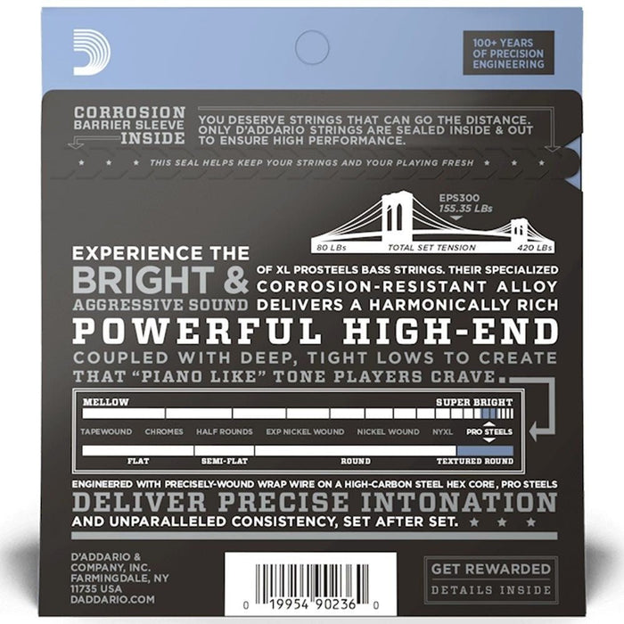 D'Addario EPS300 Pro Steel Bass Strings - Custom Tapered Long Scale (43 - 107) (EPS300) - Gsus4