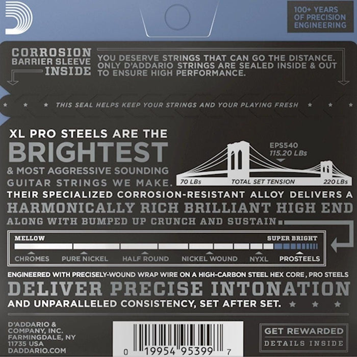 D'Addario EPS540 ProSteels Electric Guitar Strings Light Top/Heavy Bottom (10 - 52) (EPS540) - Gsus4