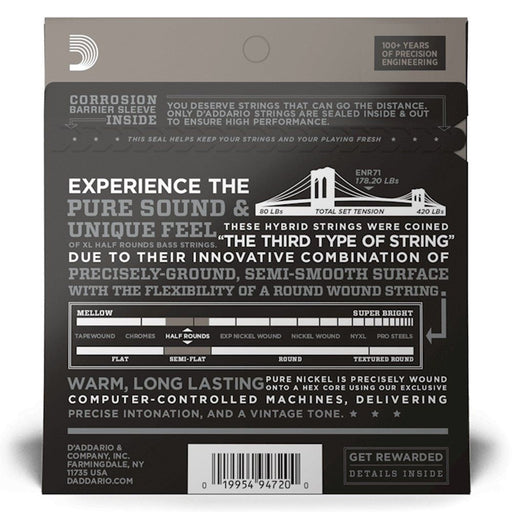 D'Addario ERN71 Half Rounds Bass Guitar Strings - Regular Light Long Scale (45 - 100) (ENR71) - Gsus4