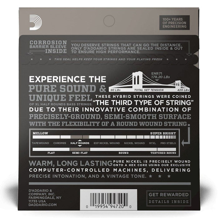 D'Addario ERN71 Half Rounds Bass Guitar Strings - Regular Light Long Scale (45 - 100) (ENR71) - Gsus4