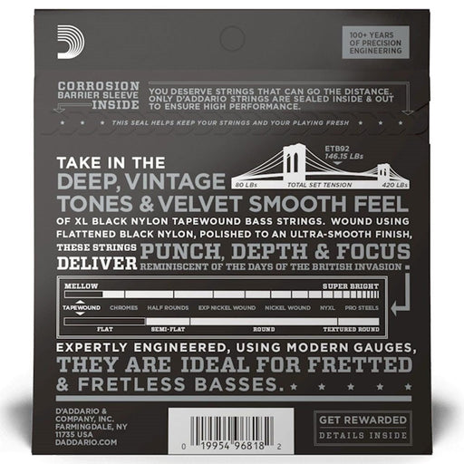 D'Addario ETB92 Nylon Tapewound Bass Guitar Strings - Long Scale (50 - 105) (ETB92) - Gsus4