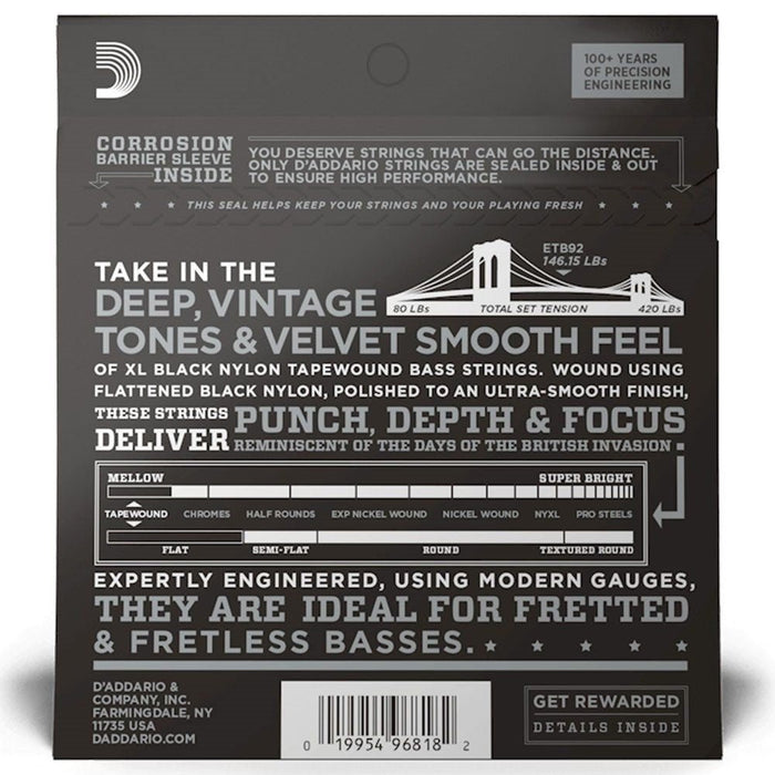 D'Addario ETB92 Nylon Tapewound Bass Guitar Strings - Long Scale (50 - 105) (ETB92) - Gsus4