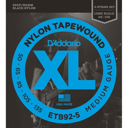D'Addario ETB925 5String Tapewound Bass Guitar Strings Medium 50135 Long Scale (ETB92-5) - Gsus4