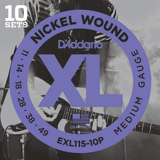 D'Addario EXL115 - 10P Nickel Wound Electric Guitar Strings 10 - PACK - Medium (11 - 49) (EXL115-10P) - Gsus4