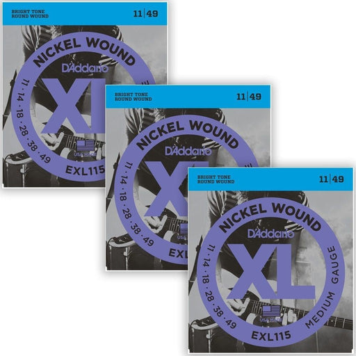 D'Addario EXL115 - 3D Nickel Electric Guitar Strings 3 - PACK Medium/Blues - Jazz Rock (11 - 49) (EXL115-3D) - Gsus4