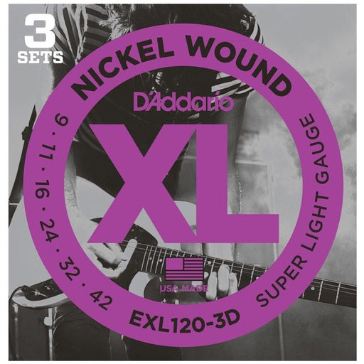 D'Addario EXL120 - 3D Nickel Wound Electric Guitar Strings 3 - PACK - Super Light (9 - 42) (EXL120-3D) - Gsus4