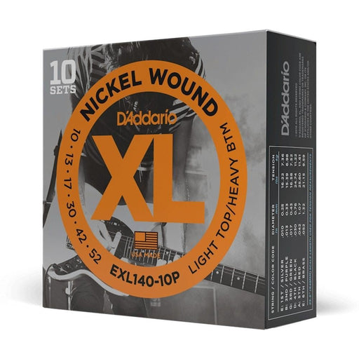 D'Addario EXL140 - 10P Nickel Wound Electric Strings 10 - PACK Light Top/Heavy Bottom (10 - 52) (EXL140-10P) - Gsus4