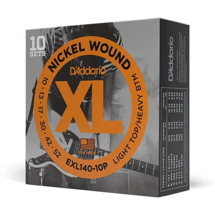 D'Addario EXL140 - 10P Nickel Wound Electric Strings 10 - PACK Light Top/Heavy Bottom (10 - 52) (EXL140-10P) - Gsus4