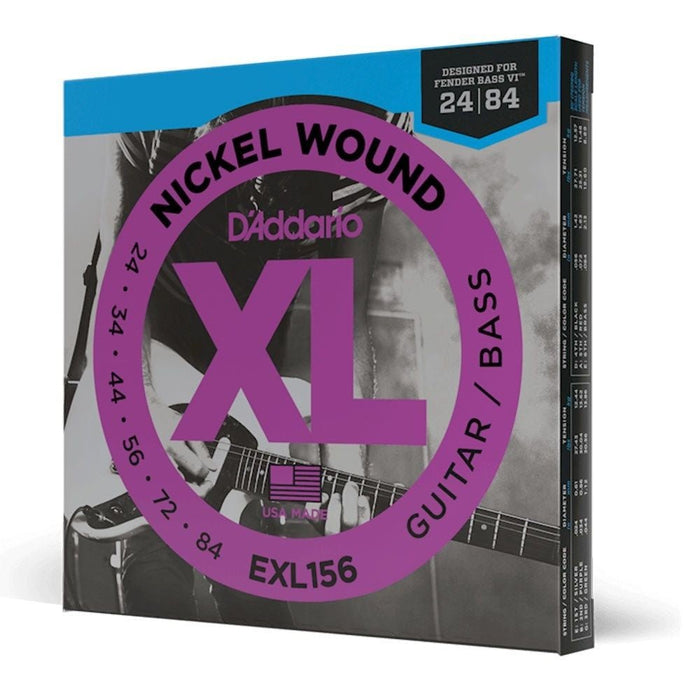 D'Addario EXL156 Nickel Wound Electric Guitar/ Bass Strings for the Fender VI, 24 - 84 (EXL156) - Gsus4