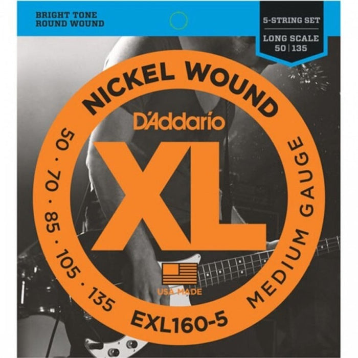 D'Addario EXL160-5 5-String Nickel Wound Bass Strings - Medium Long Scale (50-135) (EXL160-5) - Gsus4