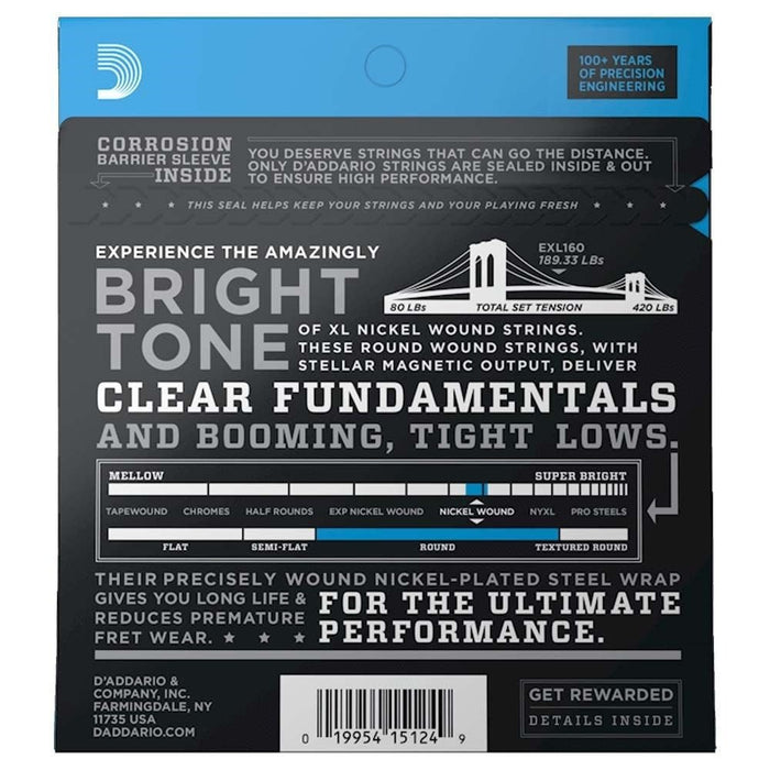 D'Addario EXL160 XL Nickel Wound Bass Strings - Long Scale - Medium (50 - 105) (EXL160) - Gsus4