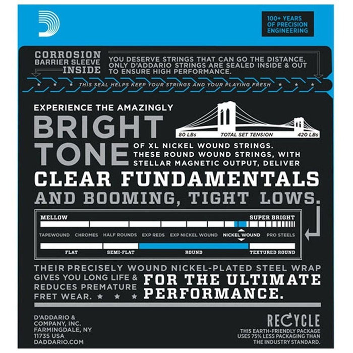 D'Addario EXL165 Nickel Wound Bass Guitar Strings - Long Scale - Custom Light (45 - 105) (EXL165) - Gsus4