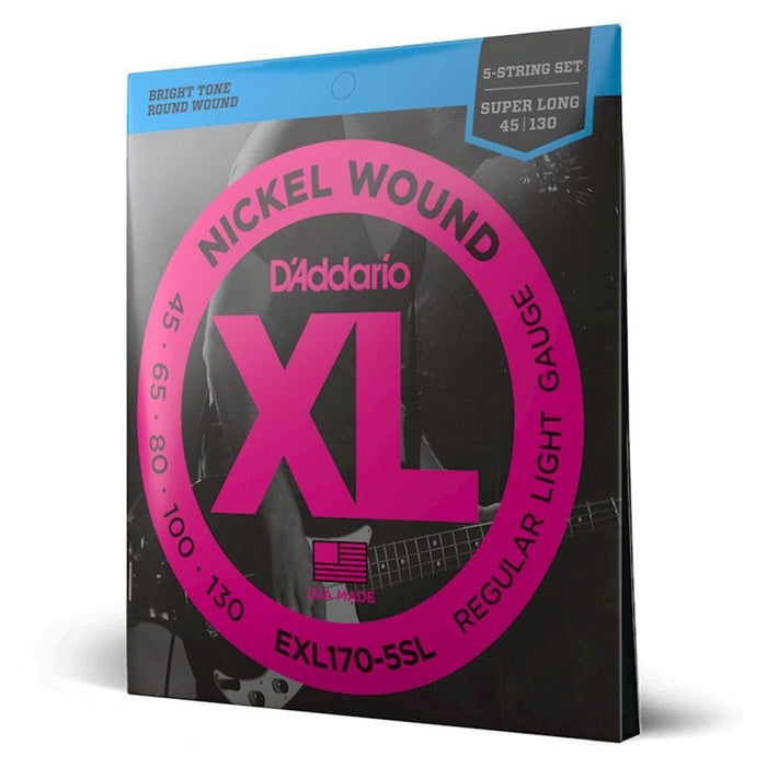 D'Addario EXL170 - 5SL 5 - String Nickel Wound Bass Strings - Super Long Scale (45 - 130) (EXL170-5SL) - Gsus4