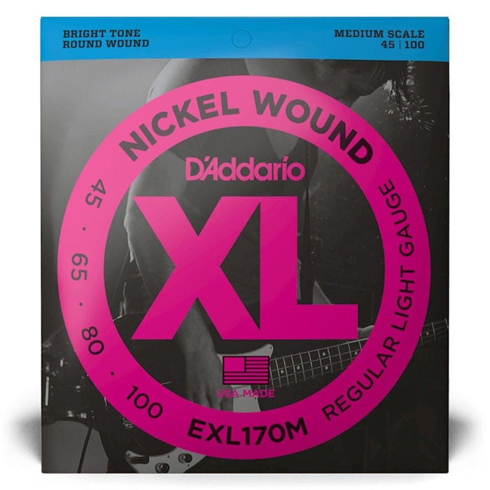 D'Addario EXL170M Nickel Wound Bass Strings - Medium Scale - Light (45 - 100) (EXL170M) - Gsus4