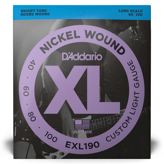 D'Addario EXL190 Nickel Wound Bass Guitar Strings Custom Light 40-100 Long Scale (EXL190) - Gsus4