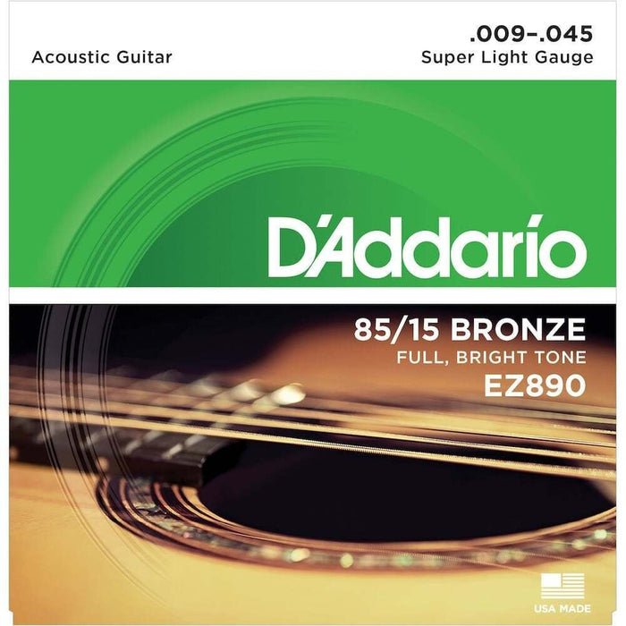 D'Addario EZ890 85/15 Bronze Acoustic Guitar Strings Super Light 9 - 45 (EZ890) - Gsus4