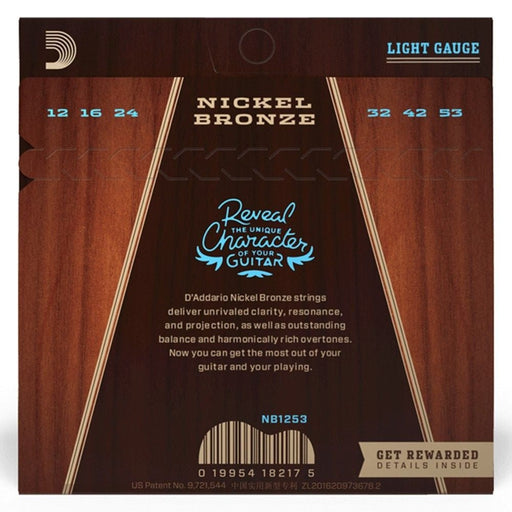 D'Addario NB1253 Nickel Bronze Acoustic Guitar Strings, Light, 12 - 53 (NB1253) - Gsus4