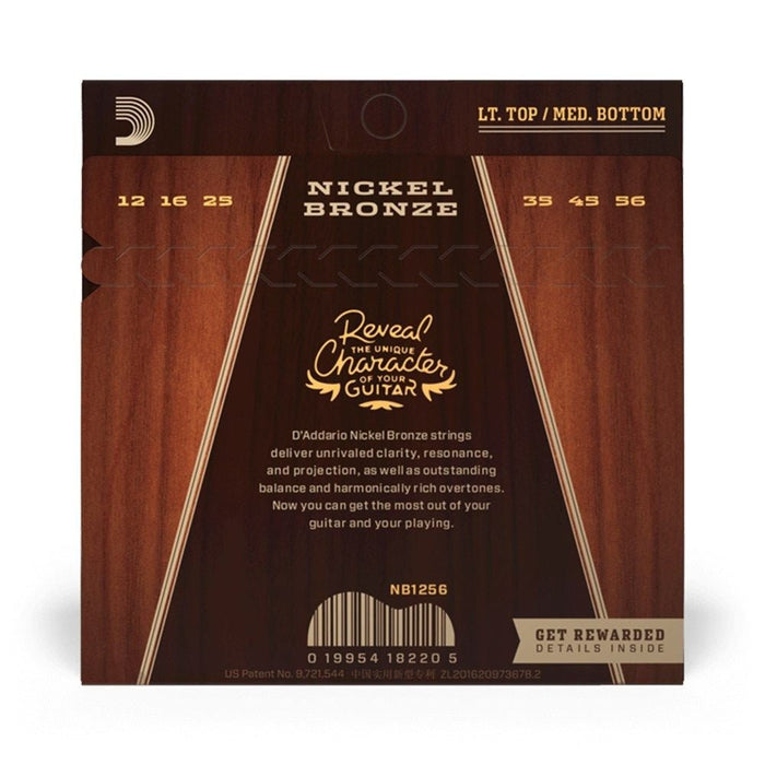 D'Addario NB1256 Nickel Bronze Acoustic Guitar Strings Light Top, Medium Bottom 12 - 56 (NB1256) - Gsus4