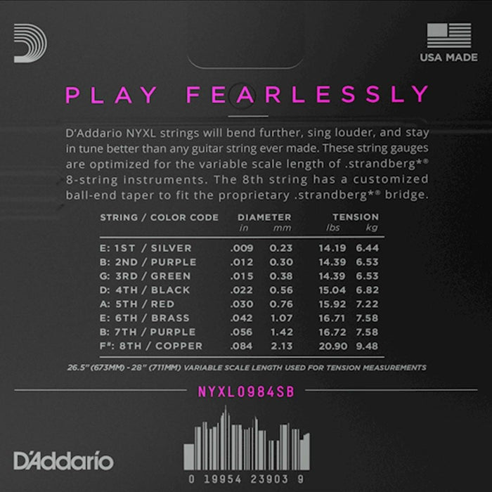 D'Addario NYXL0984SB 8 - String Strandberg Electric Guitar Strings Custom Light 09 - 84 (NYXL0984SB) - Gsus4