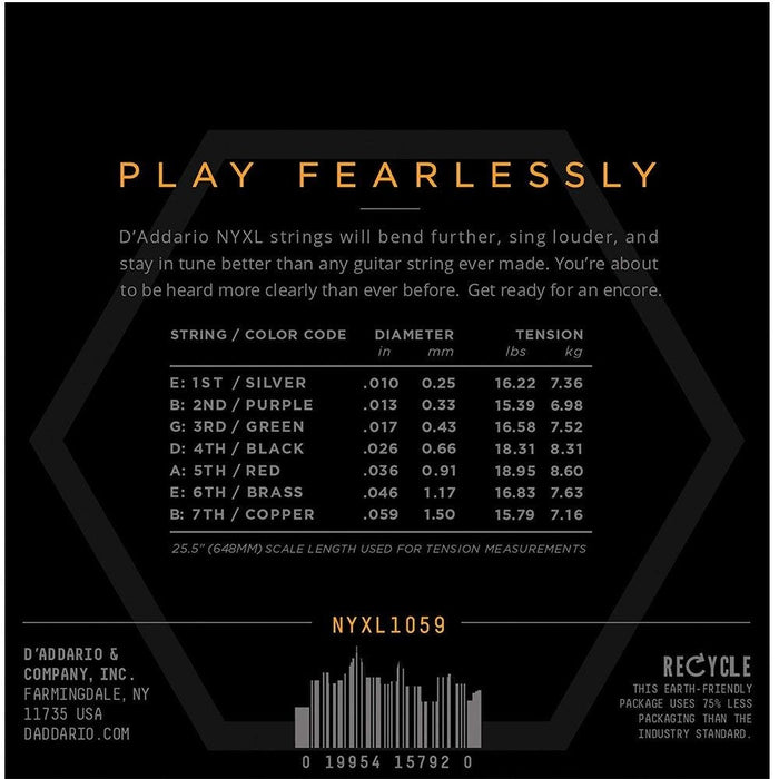 D'Addario NYXL1059 Nickel Wound 7 - String Electric Guitar Strings Regular Light (10 - 59) (NYXL1059) - Gsus4