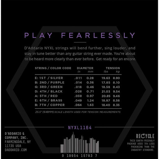 D'Addario NYXL1164 Nickel Wound 7 - String Electric Guitar Strings - Medium (11 - 64) (NYXL1164) - Gsus4