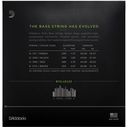 D'Addario NYXL45105 Nickel Wound Bass Strings - Light Top / Med Bottom (45 - 105) (NYXL45105) - Gsus4