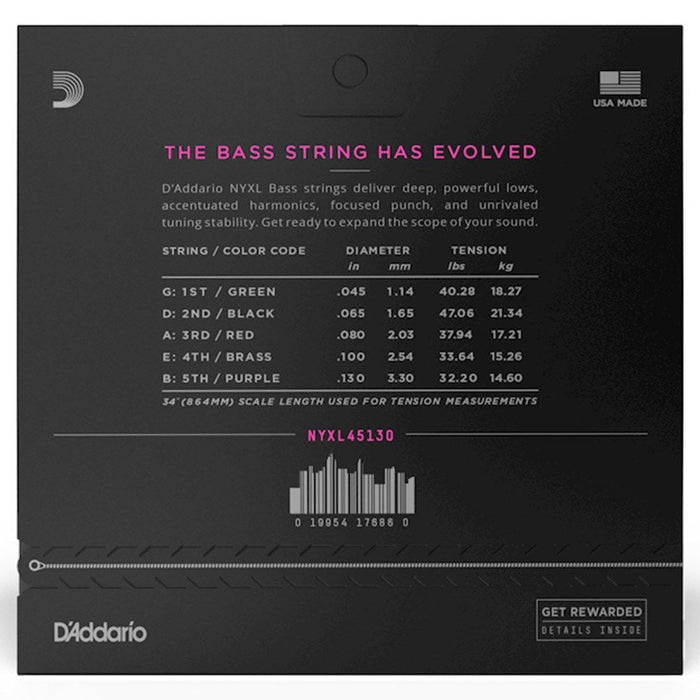 D'Addario NYXL45130 Regular Light Long Scale 5 - String Bass Strings (45 - 130) (NYXL45130) - Gsus4