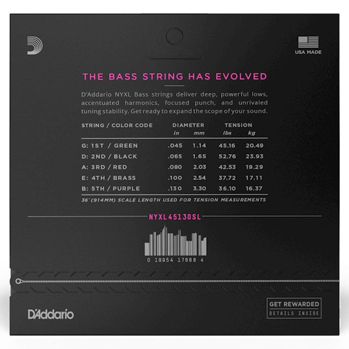 D'Addario NYXL45130SL Nickel Wound Bass Strings - Light Super Long Scale (45 - 130) (NYXL45130SL) - Gsus4