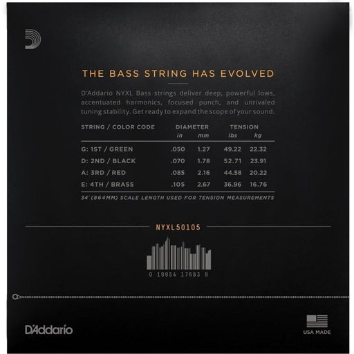 D'Addario NYXL50105 Nickel Wound Bass Strings - Medium Long Scale (50 - 105) (NYXL50105) - Gsus4