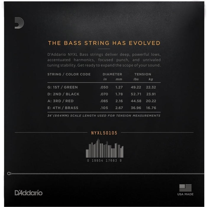 D'Addario NYXL50105 Nickel Wound Bass Strings - Medium Long Scale (50 - 105) (NYXL50105) - Gsus4