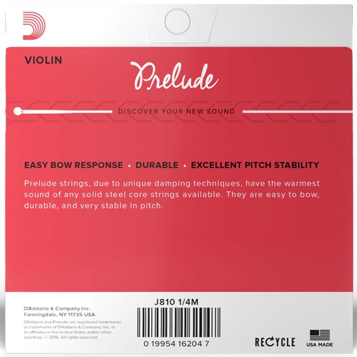D'Addario Prelude Violin 1/4 Med Set (J810 1/4M) - Gsus4