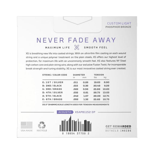 D'Addario XS Coated Acoustic Phosphor Bronze Strings - Custom Light 3 - Pack (11 - 52) (XSAPB1152-3P) - Gsus4