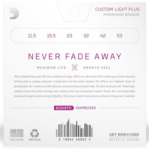 D'Addario XS Coated Acoustic Phosphor Bronze Strings Custom Light Plus Set (11.5 - 53) (XSAPB11553) - Gsus4